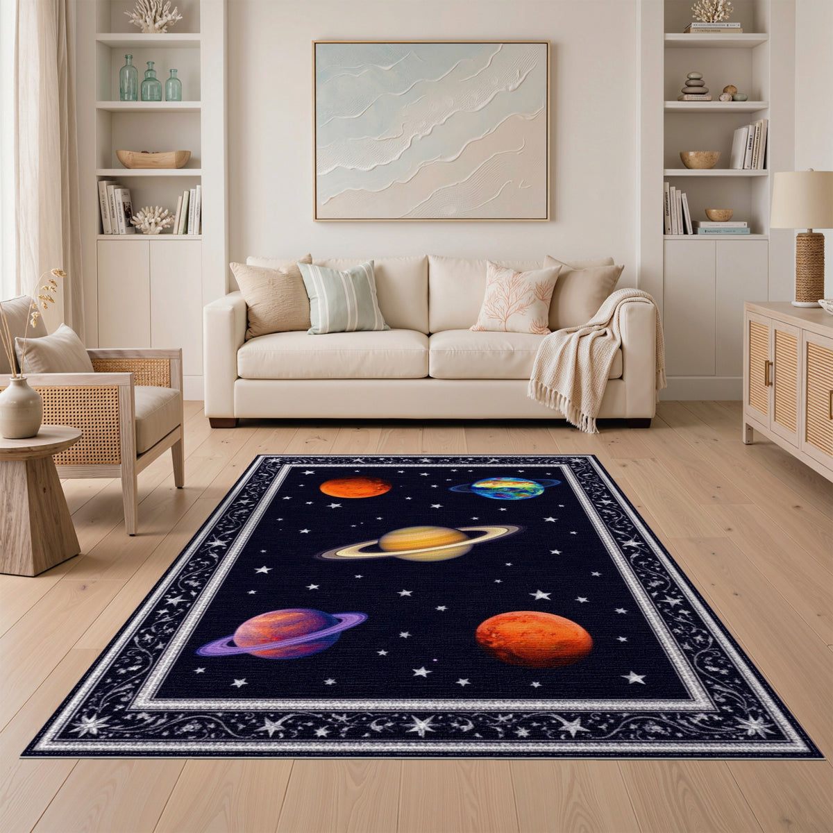 Celestial Space Planets Area Rug