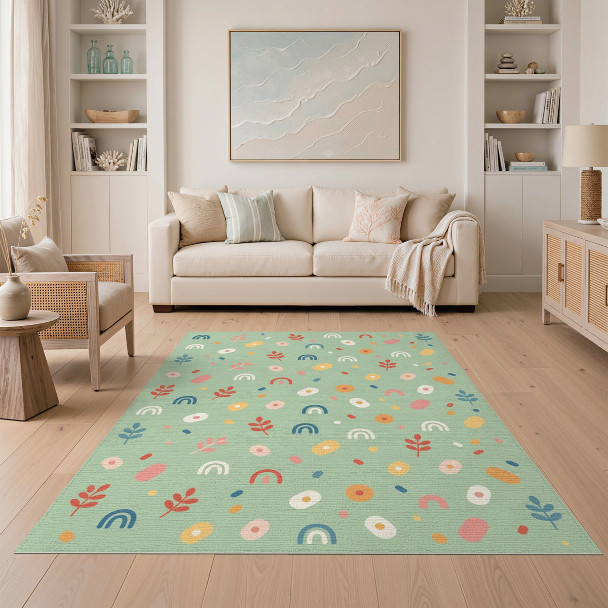 Sage Green Rainbow Kids Area Rug