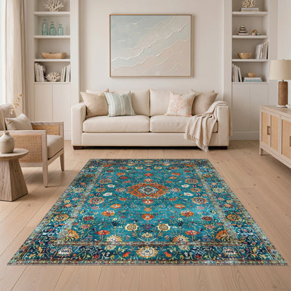Traditional Persian Blue and Teal Floral Persian Area Rug