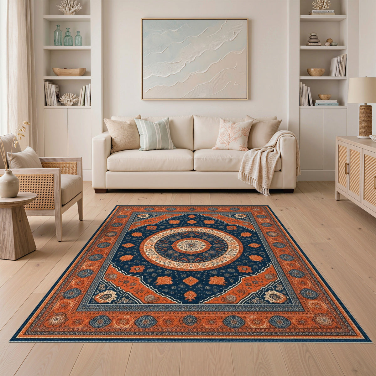 Navy Blue and Teal Navy Blue Orange Persian Medallion Area Rug