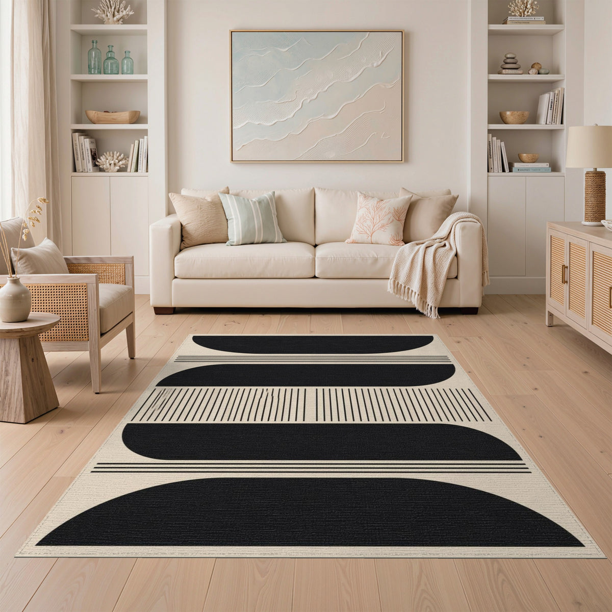 Black Geometric Arches Area Rug