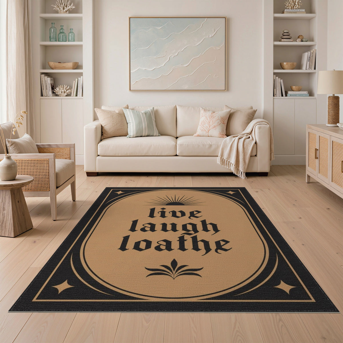 Brown and Tan Live Laugh Loathe Vintage Area Rug