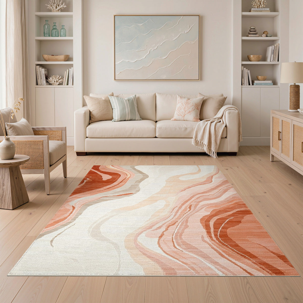 Abstract Orange Wave Abstract Area Rug