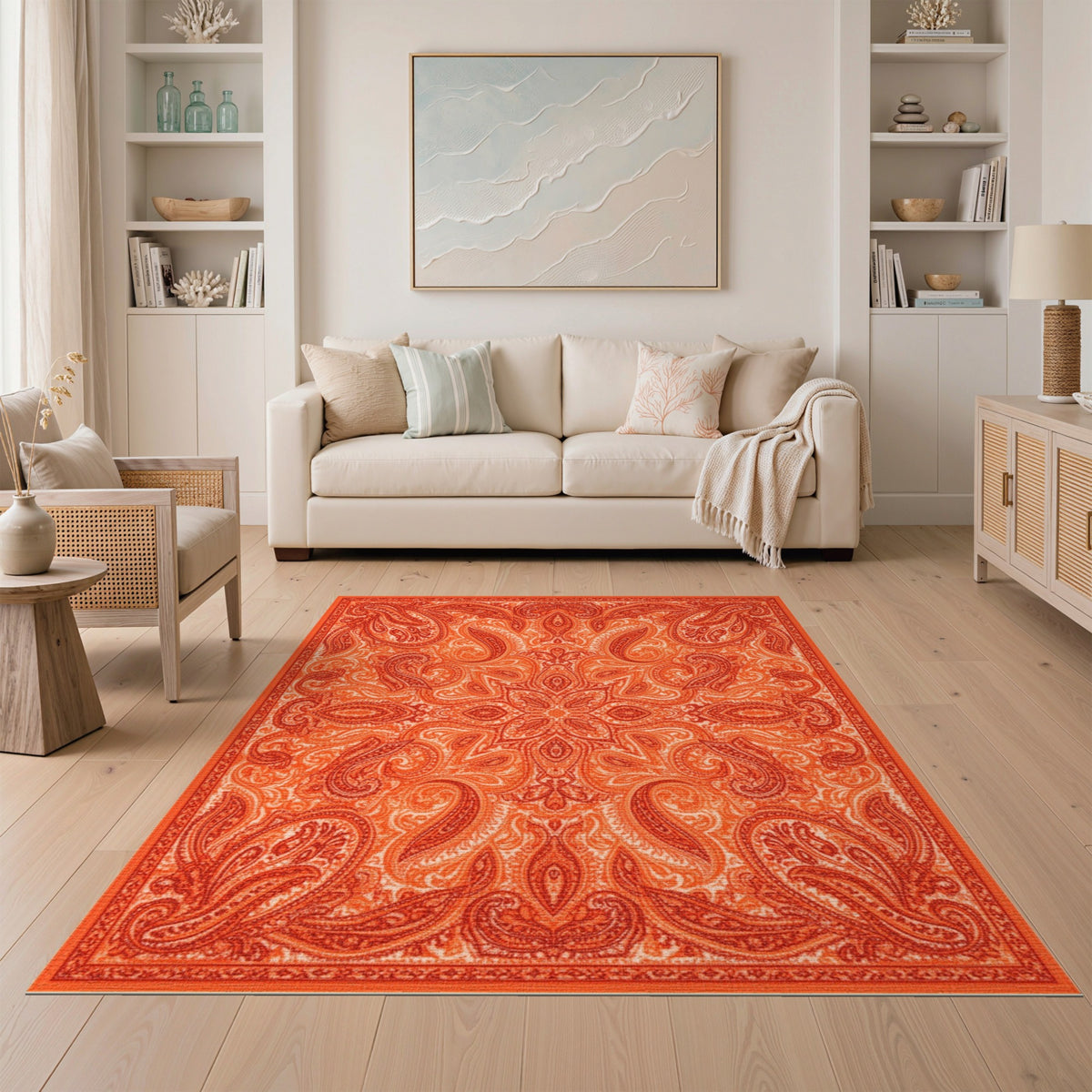 Orange Paisley Vintage Area Rug