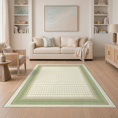 Green Geometric Lattice Border Area Rug