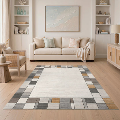 Beige Geometric Border No. 4 Area Rug