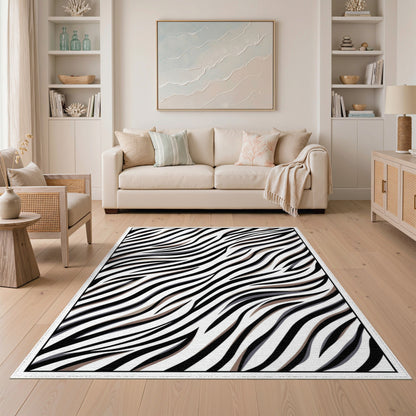 Black White Zebra Stripe Washable Area Rug