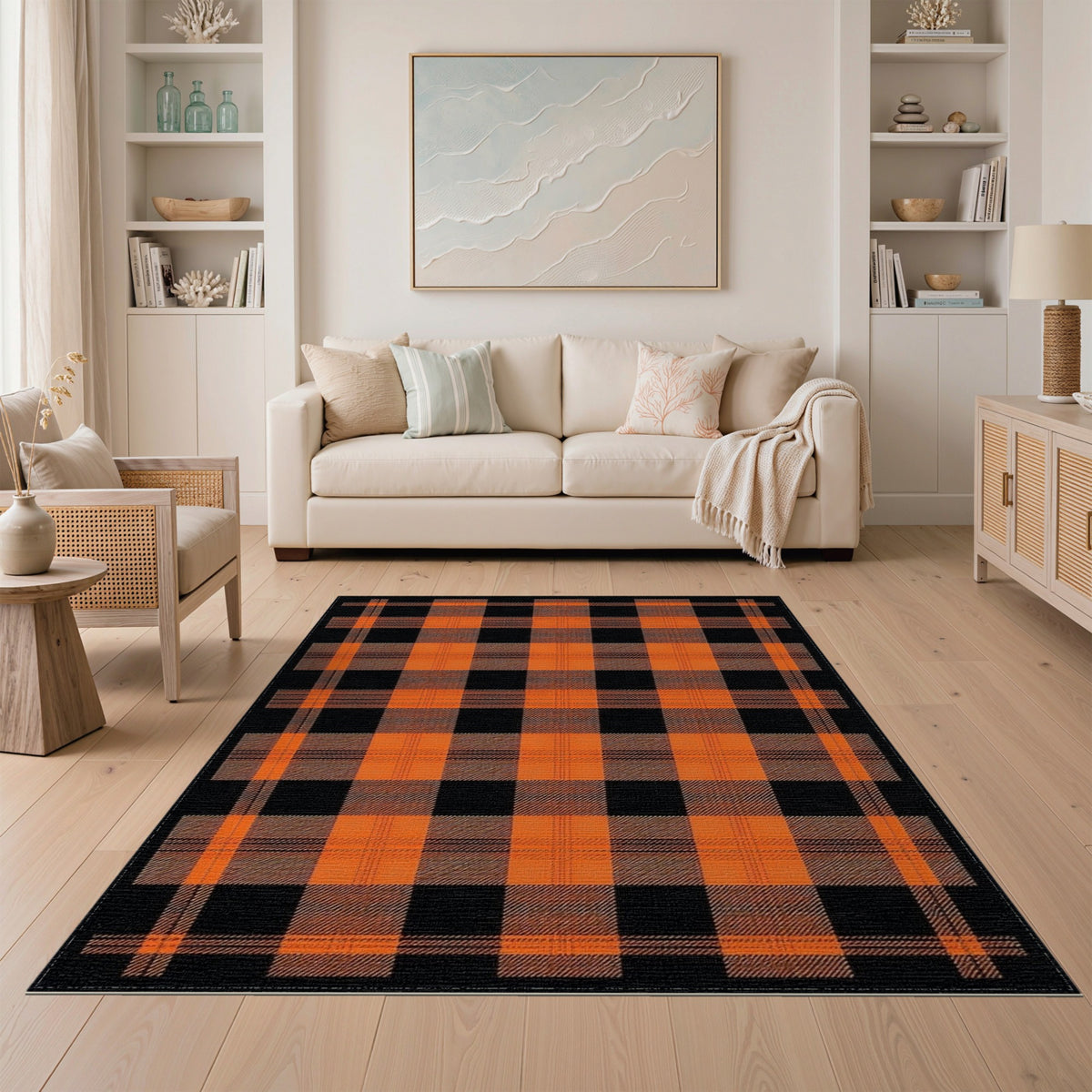 Geometric Modern Orange Buffalo Plaid Area Rug