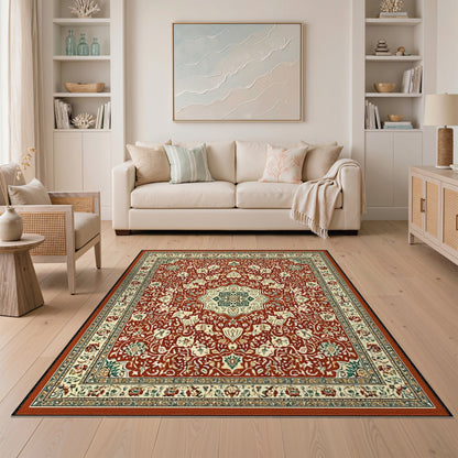 Floral Medallion Traditional Persian Red Persian Floral Medallion Area Rug