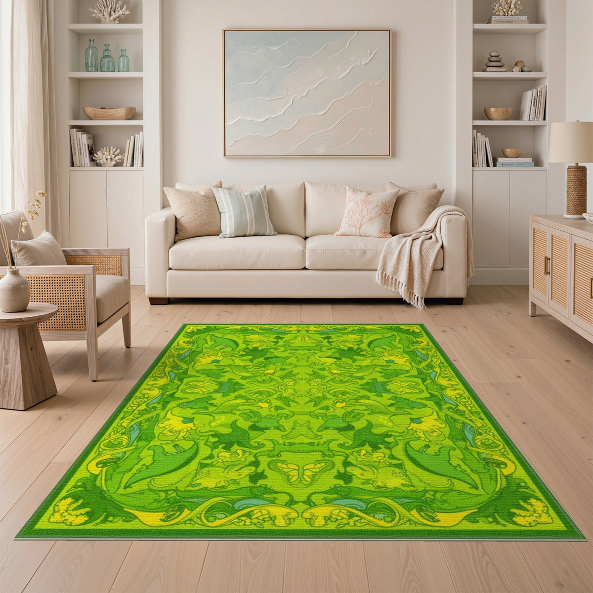 Kids Cartoon Green Dinosaur Kids Cartoon Area Rug