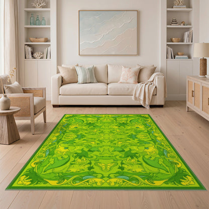 Kids Cartoon Green Dinosaur Kids Cartoon Area Rug