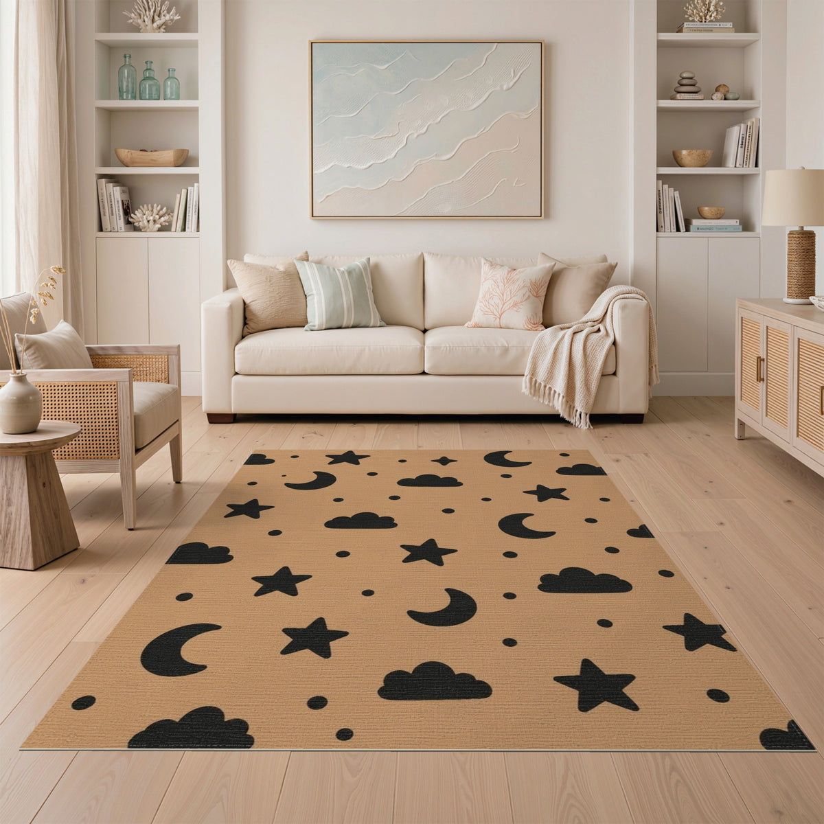Brown Moon Stars Kids Area Rug