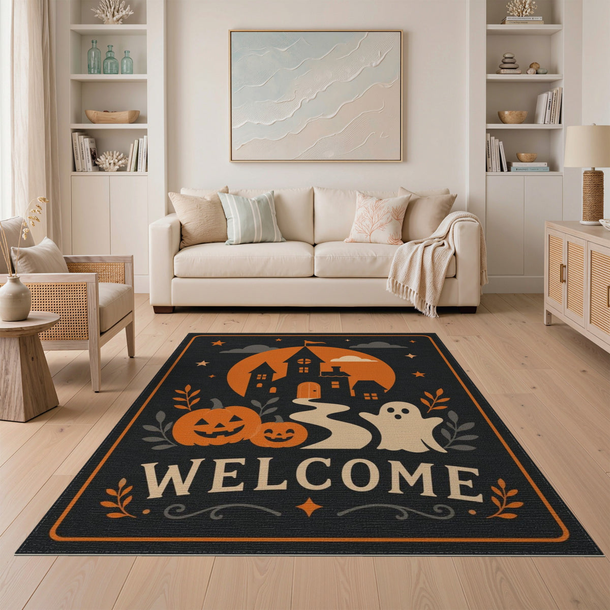 Halloween Welcome Ghost Pumpkin Area Rug