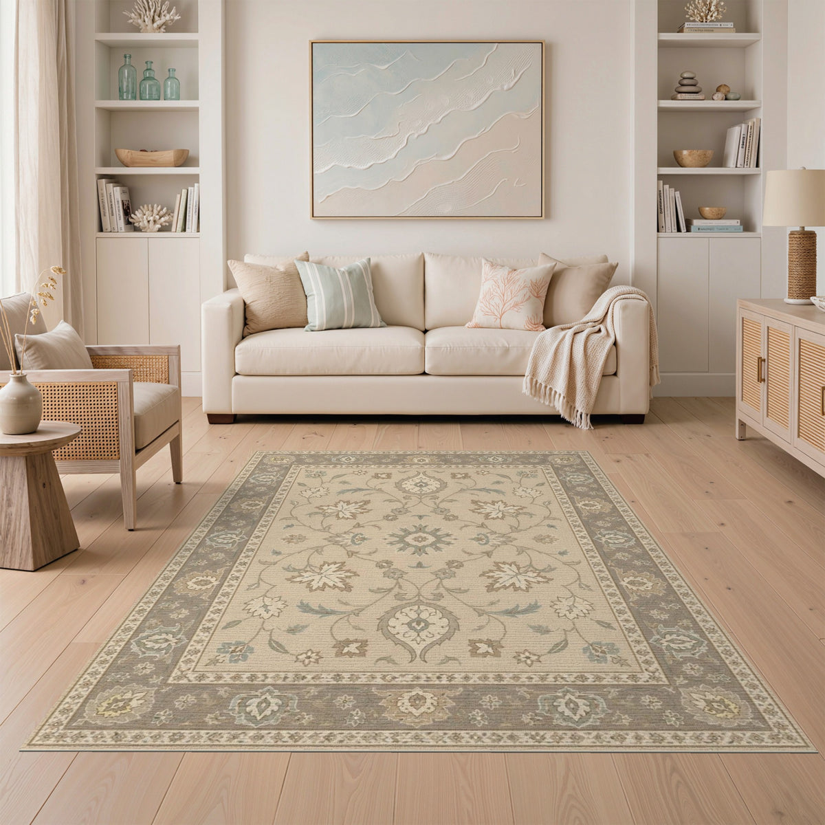 Vintage Beige Floral Area Rug