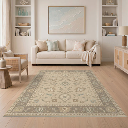 Vintage Beige Floral Area Rug