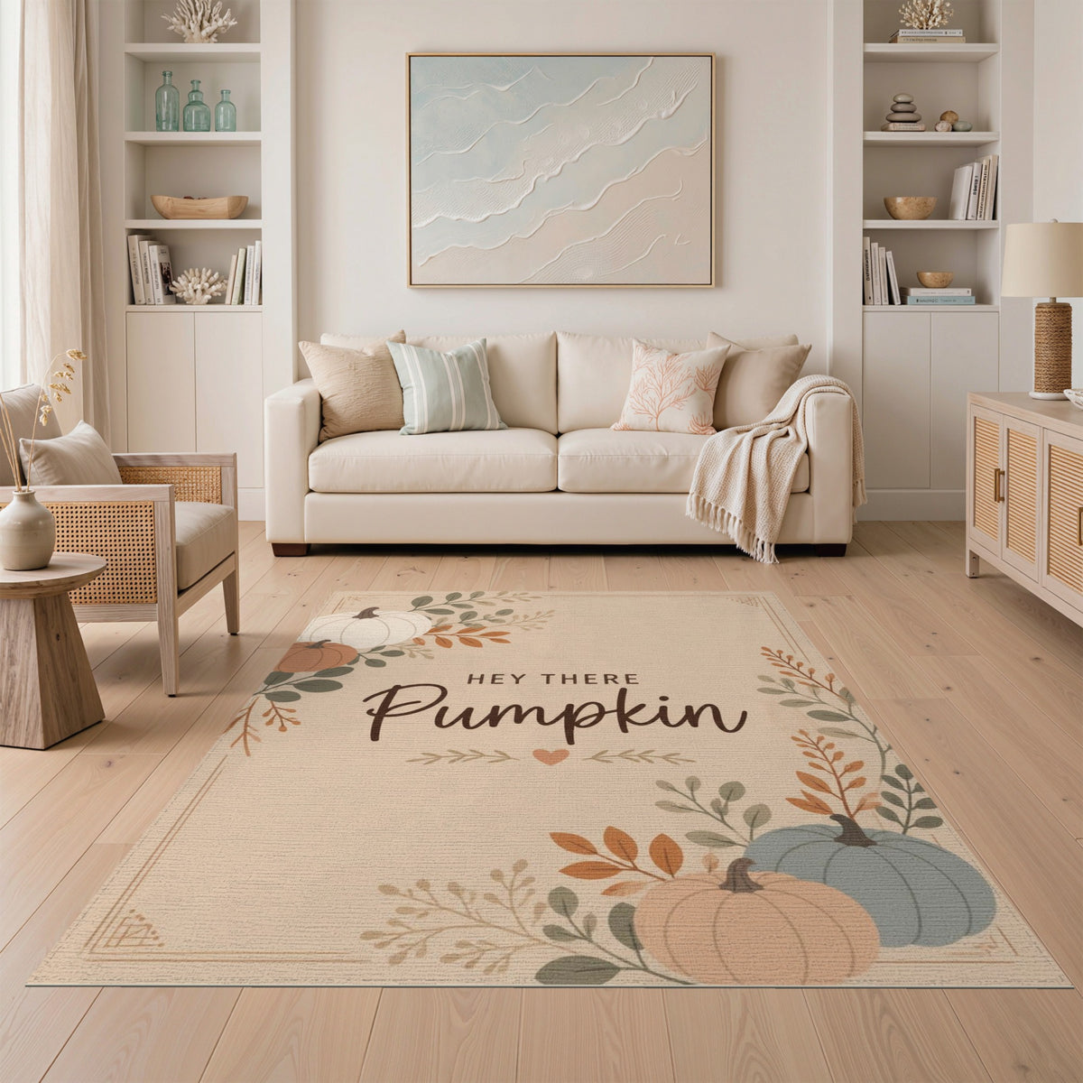 Hey There Pumpkin Beige Area Rug