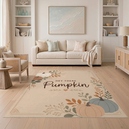 Hey There Pumpkin Beige Area Rug