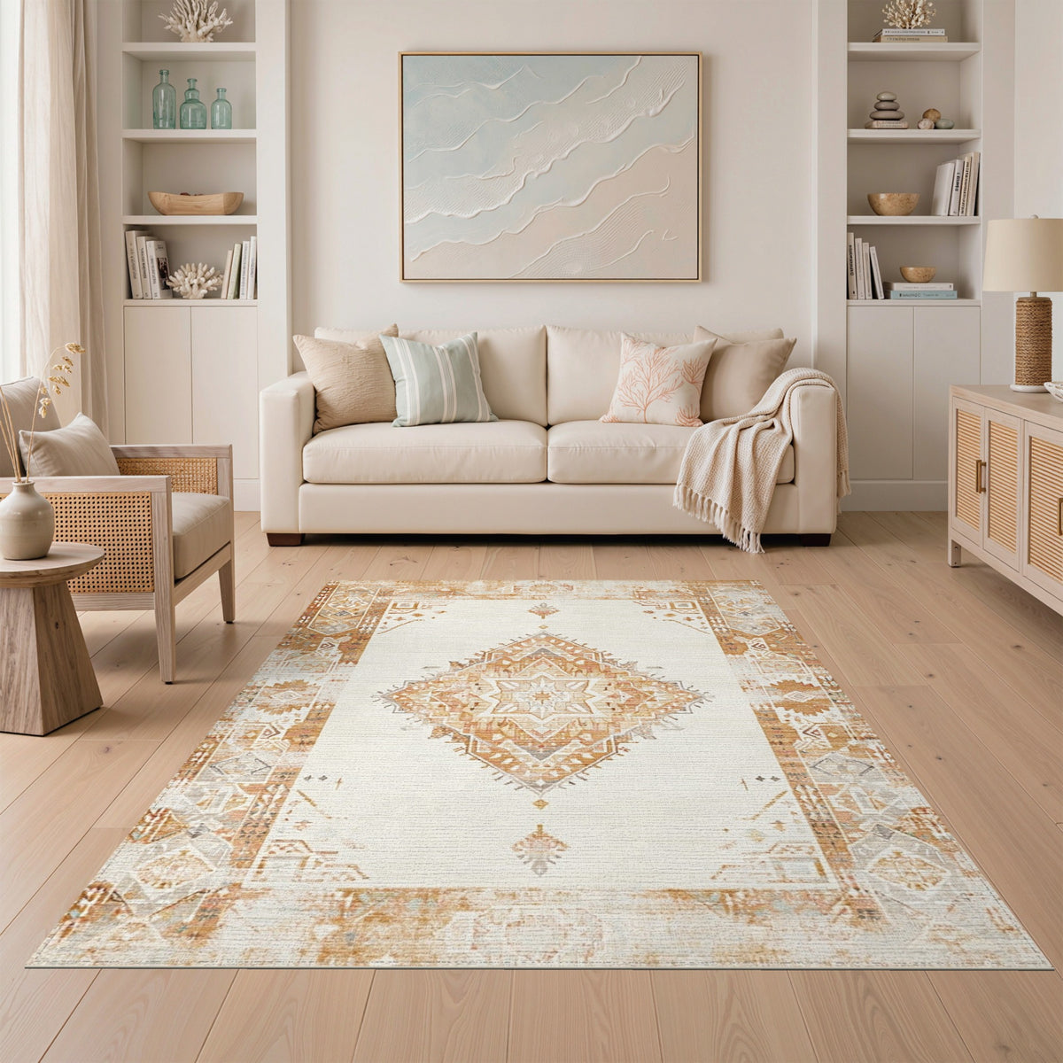 Beige Distressed Vintage Medallion Distressed Vintage Area Rug