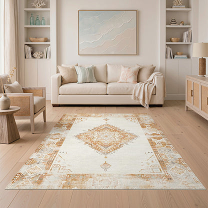 Beige Distressed Vintage Medallion Distressed Vintage Area Rug