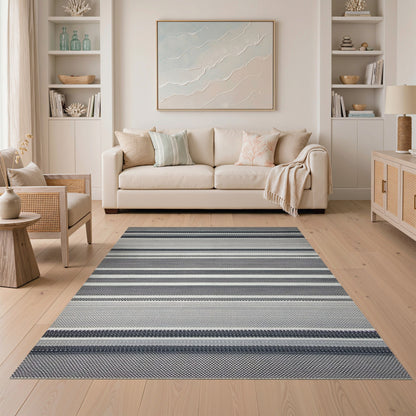 Black White Striped Geometric Area Rug