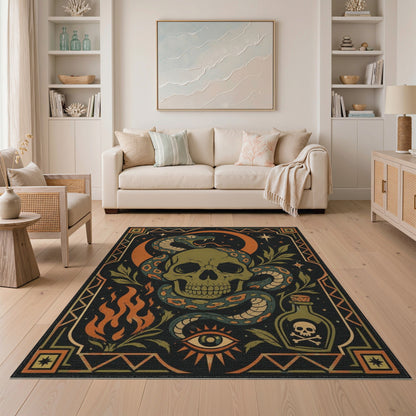 Mystic Skull Serpent Washable Area Rug