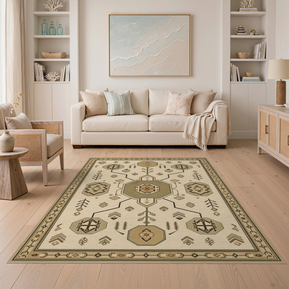 Southwestern Geometric Octagon Area Rug in Brown Tan