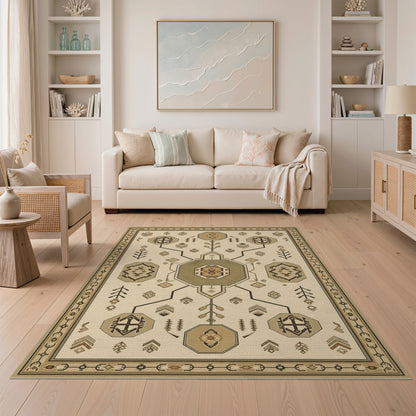 Southwestern Geometric Octagon Area Rug in Brown Tan