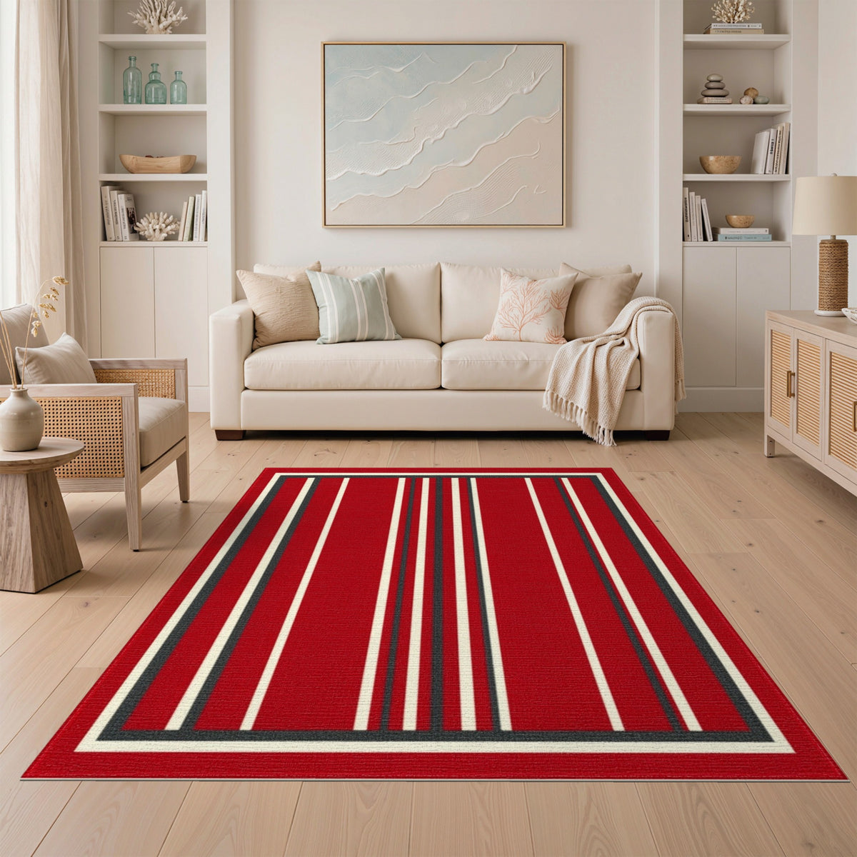 Geometric Modern Red Striped Geometric Area Rug