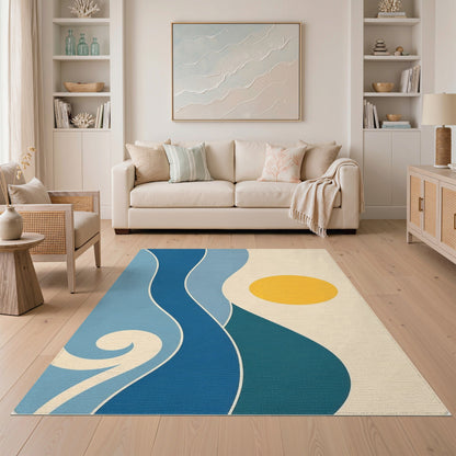 Blue Wave Abstract Area Rug