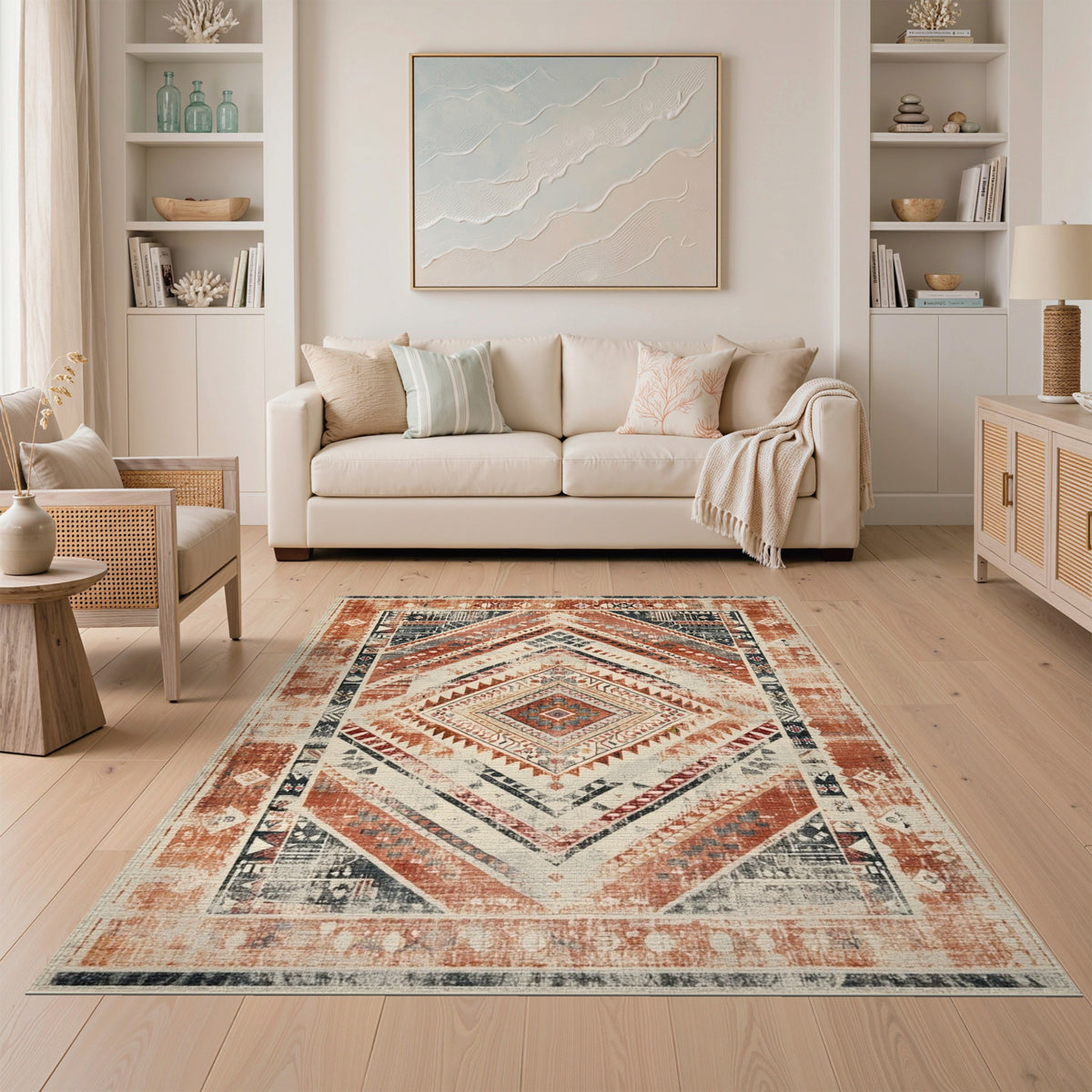 Distressed Red Tribal Area Rug