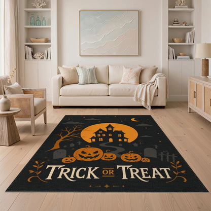Orange Trick or Treat Halloween Area Rug