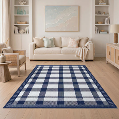 Navy Blue Checkered Gingham Area Rug