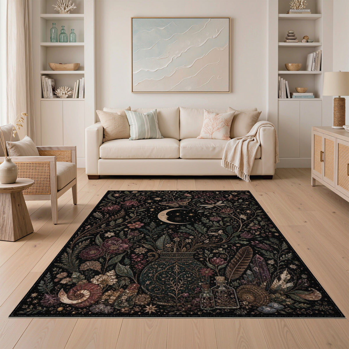 Mystical Moon Floral Purple Area Rug
