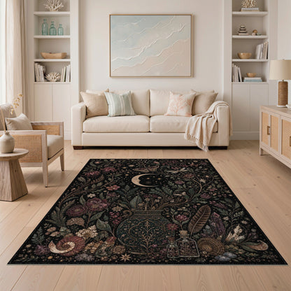 Mystical Moon Floral Purple Area Rug