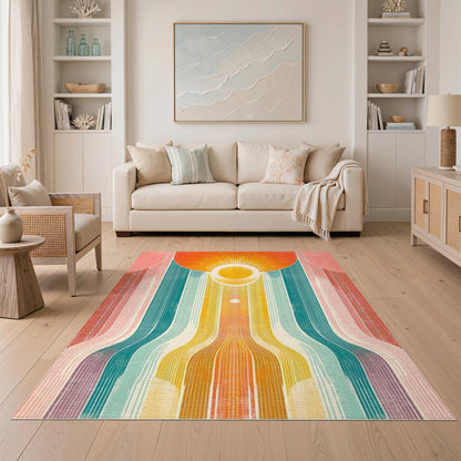 Vibrant Retro Sunburst Area Rug