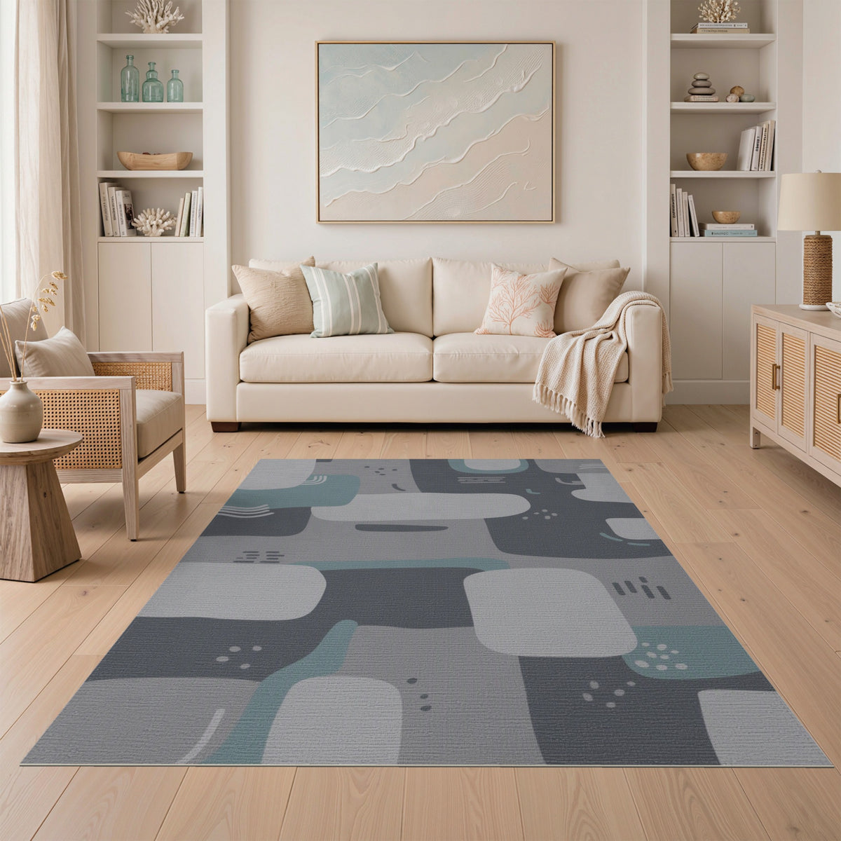 Grey Teal Abstract Area Rug
