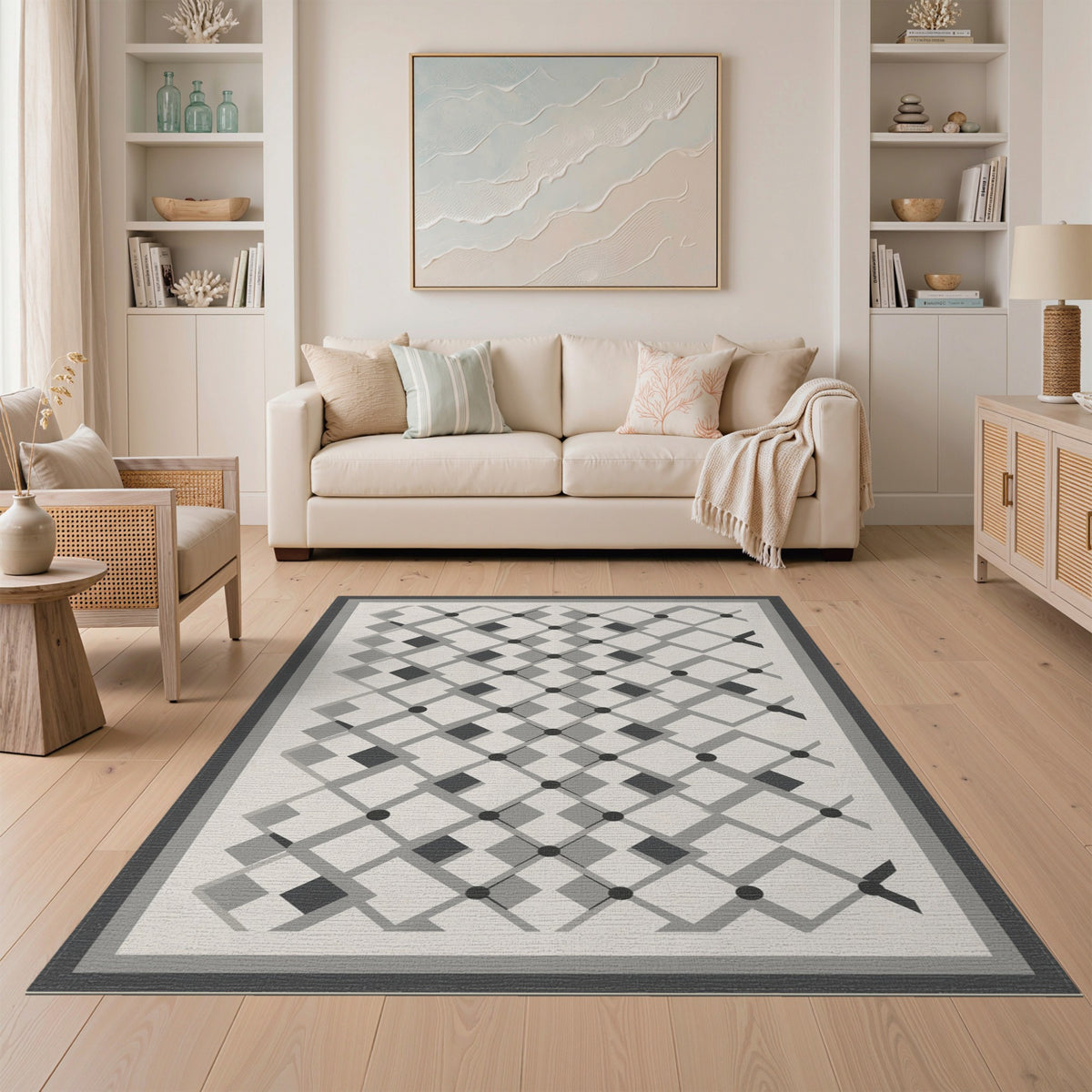 Grey Geometric Lattice Area Rug