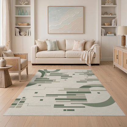 Green Geometric Abstract Area Rug