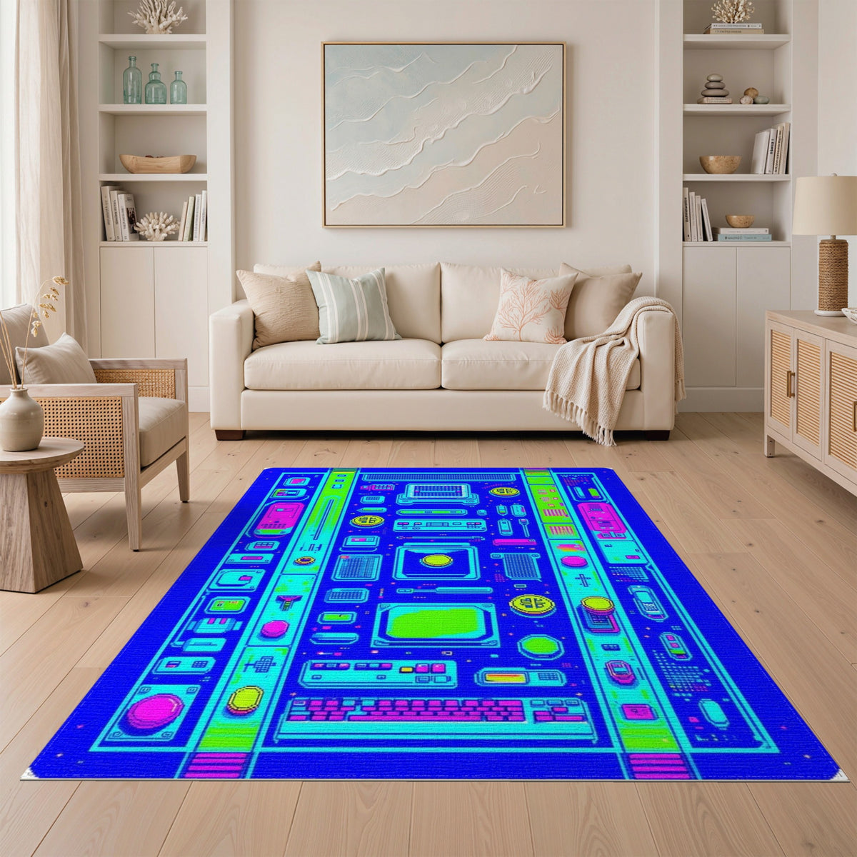 Neon Pixel Tech Washable Area Rug