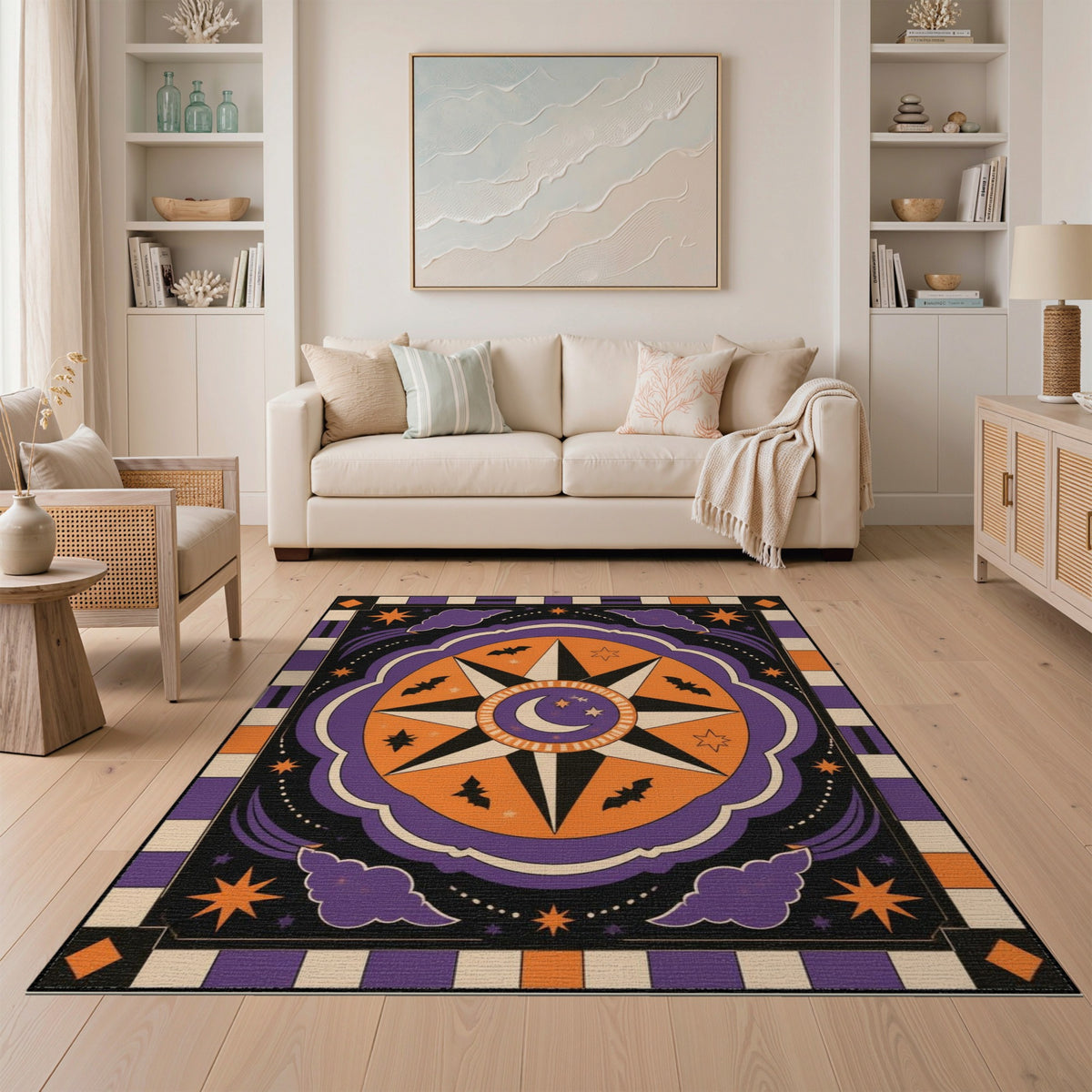 Purple Celestial Star Halloween Area Rug
