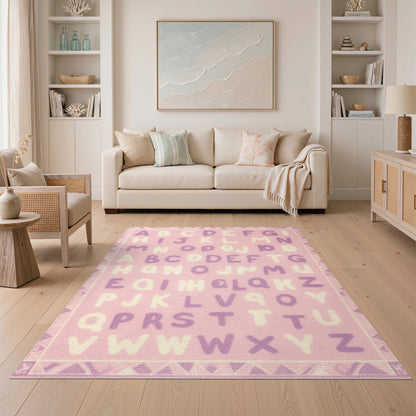 Purple Alphabet Kids Washable Area Rug