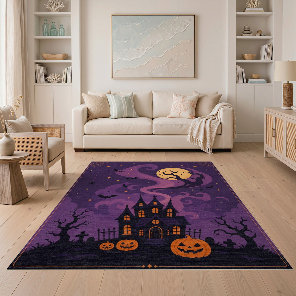 Spooky Haunted House Purple Area Rug