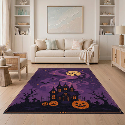 Spooky Haunted House Purple Area Rug