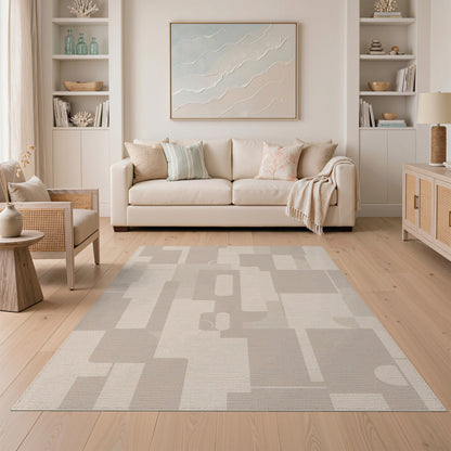 Beige Geometric Block Geometric Modern Area Rug