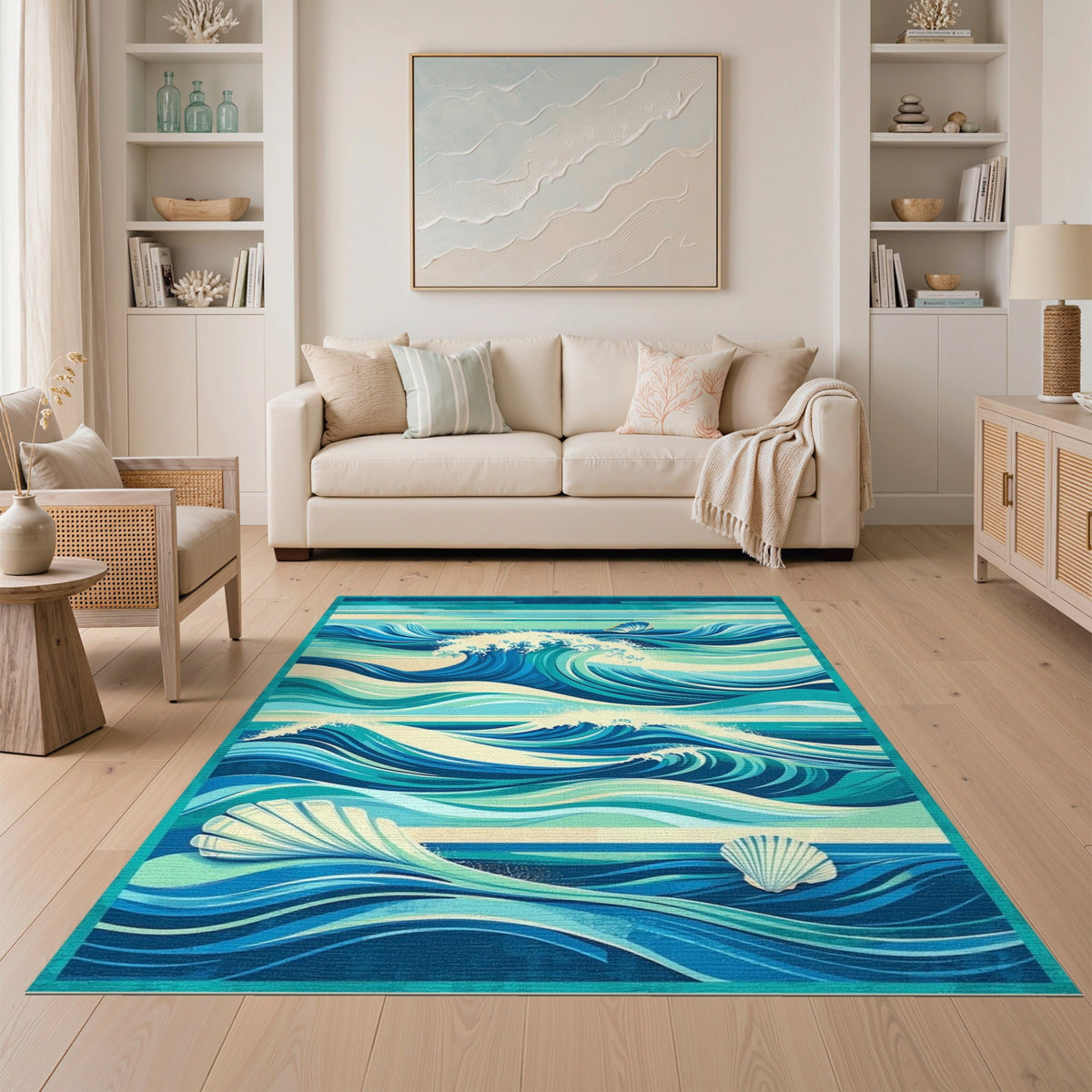 Coastal Wave Seashell Area Rug