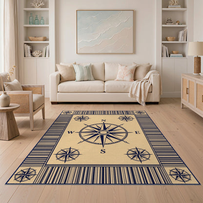 Nautical Compass Beige Area Rug