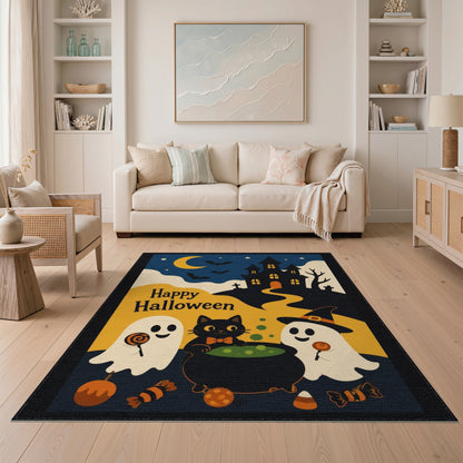 Happy Halloween Ghost Cat Witch Area Rug