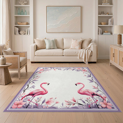 Pink Flamingo Floral Pink Area Rug