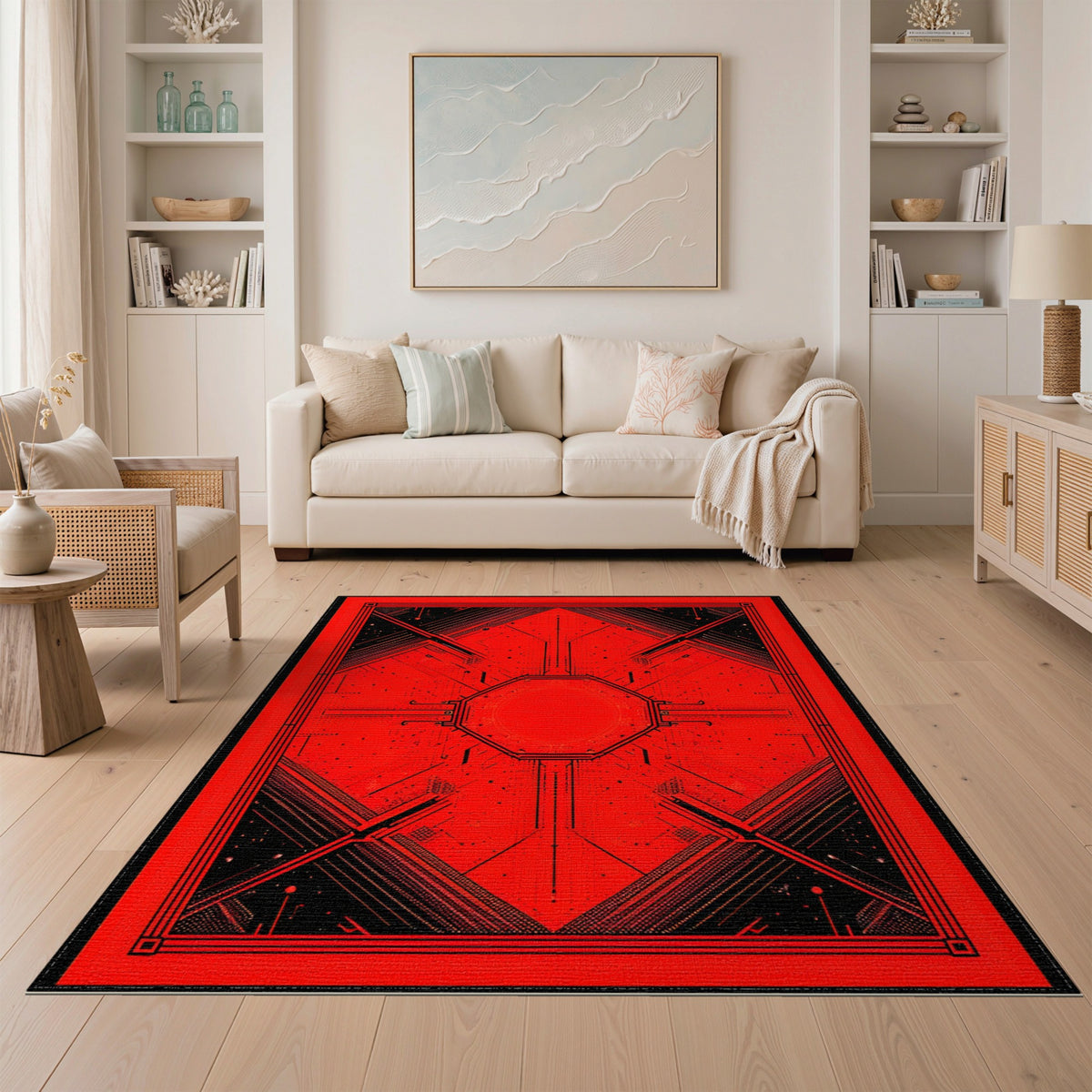 Red Geometric Octagon Area Rug