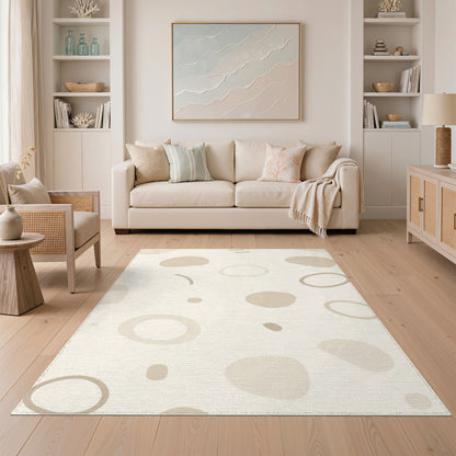 Beige Abstract Shapes Area Rug